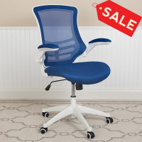 Flash Furniture BL-X-5M-WH-BLUE-GG Mid-Back Blue Mesh Swivel Ergonomic Task Office Chair with White Frame and Flip-Up Arms